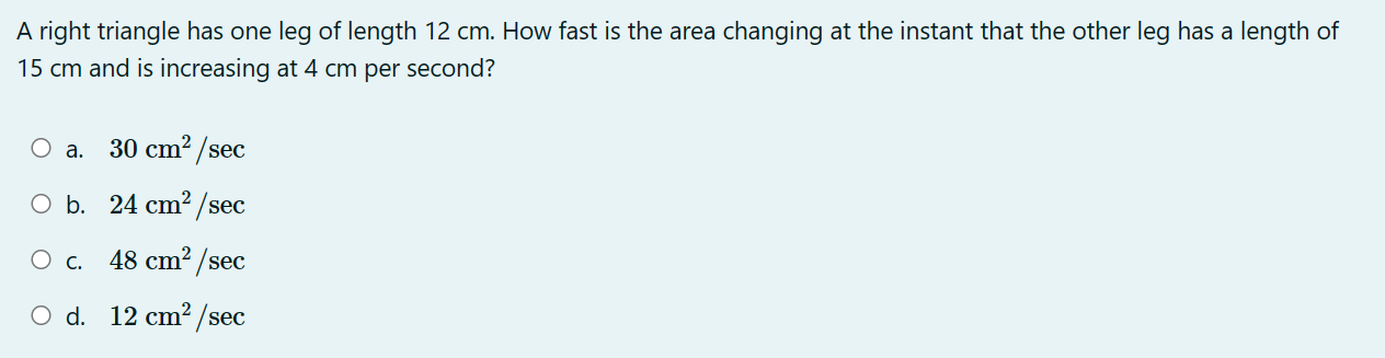 48 cm2 /sec 0 d. 12cm2/sec Find the global (or "absolute") minimum