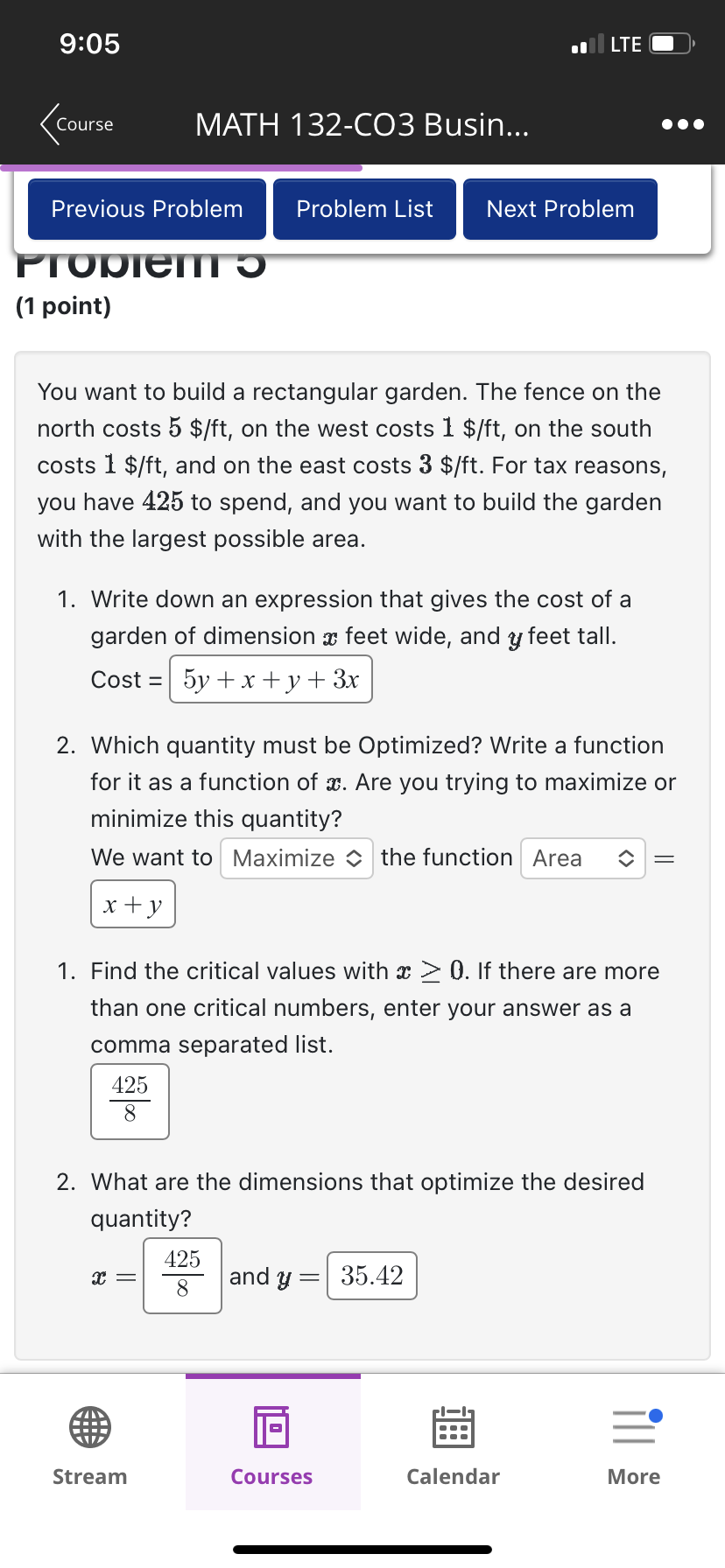 find the dimensions of the garden that minimize the cost. Length of