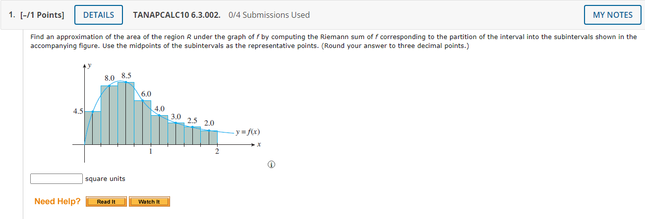 Help? Read It Watch It2. [-/1 Points] DETAILS TANAPCALC10 6.3.005. 0/4 Submissions