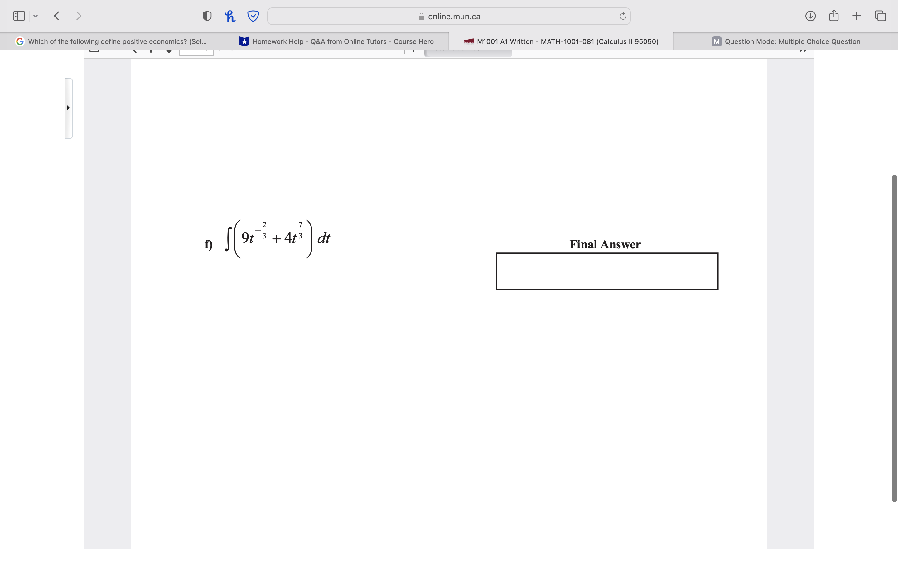 Q.#O Please dx = without integrating (as this integral not covered yet