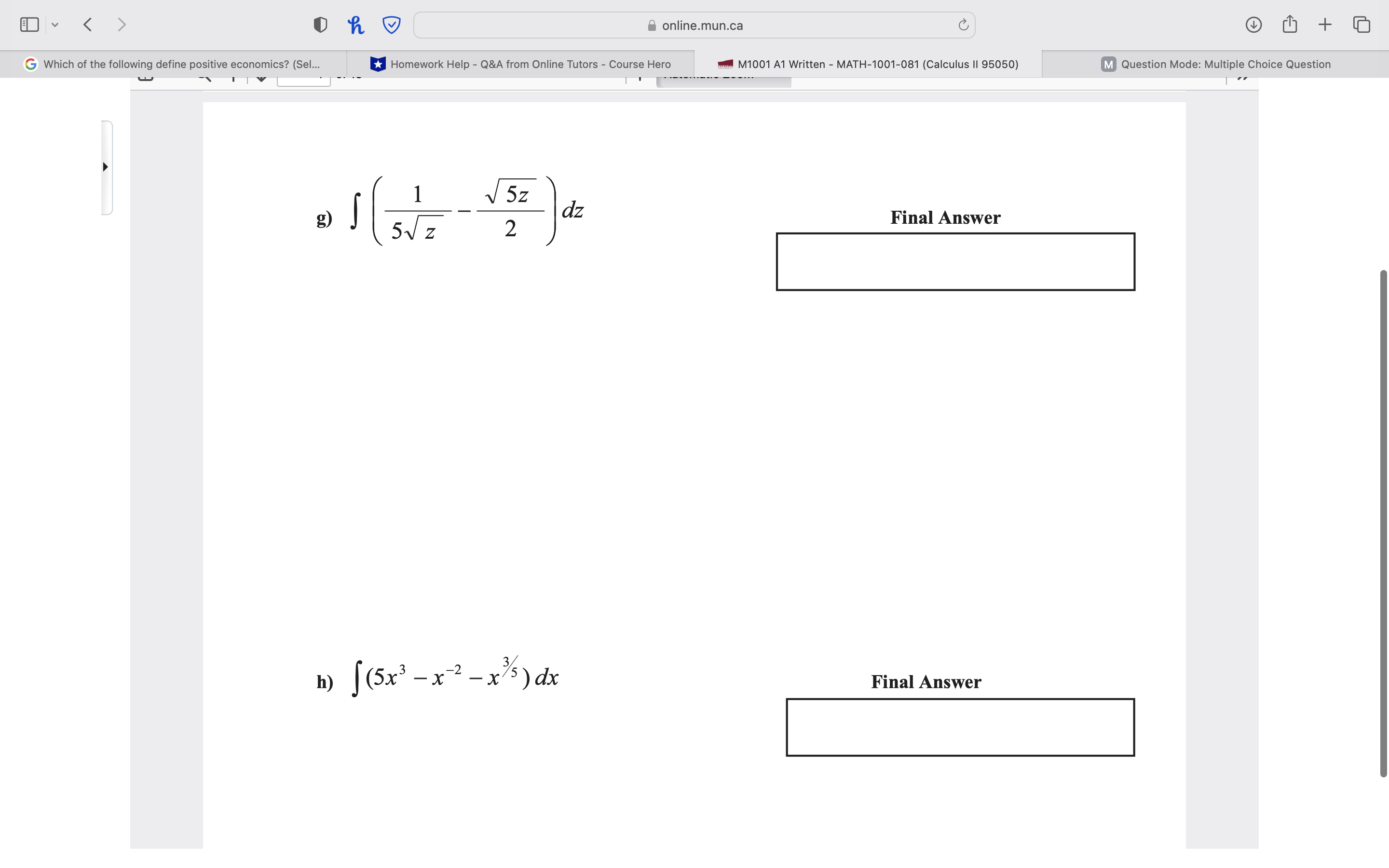 ! ) TOPIC 1-2: Integration Rules Final Answer Ignore, just see work