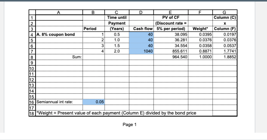 Years ) Cash flow: 5% per period!* Weight" : Column ( F)