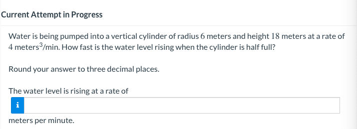 feet per second.Current Attempt in Progress Water is being pumped into a