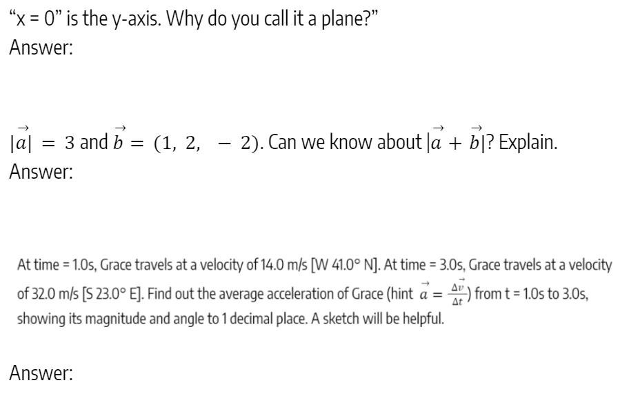 a plane?" Answer: lal = 3 and b = (1, 2, -
