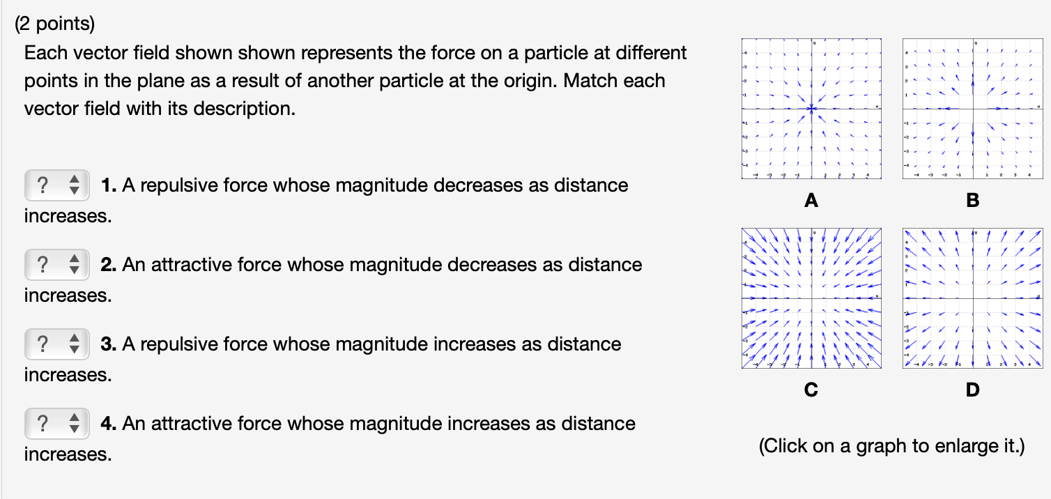 (2 points) Each vector field shown shown represents the force on