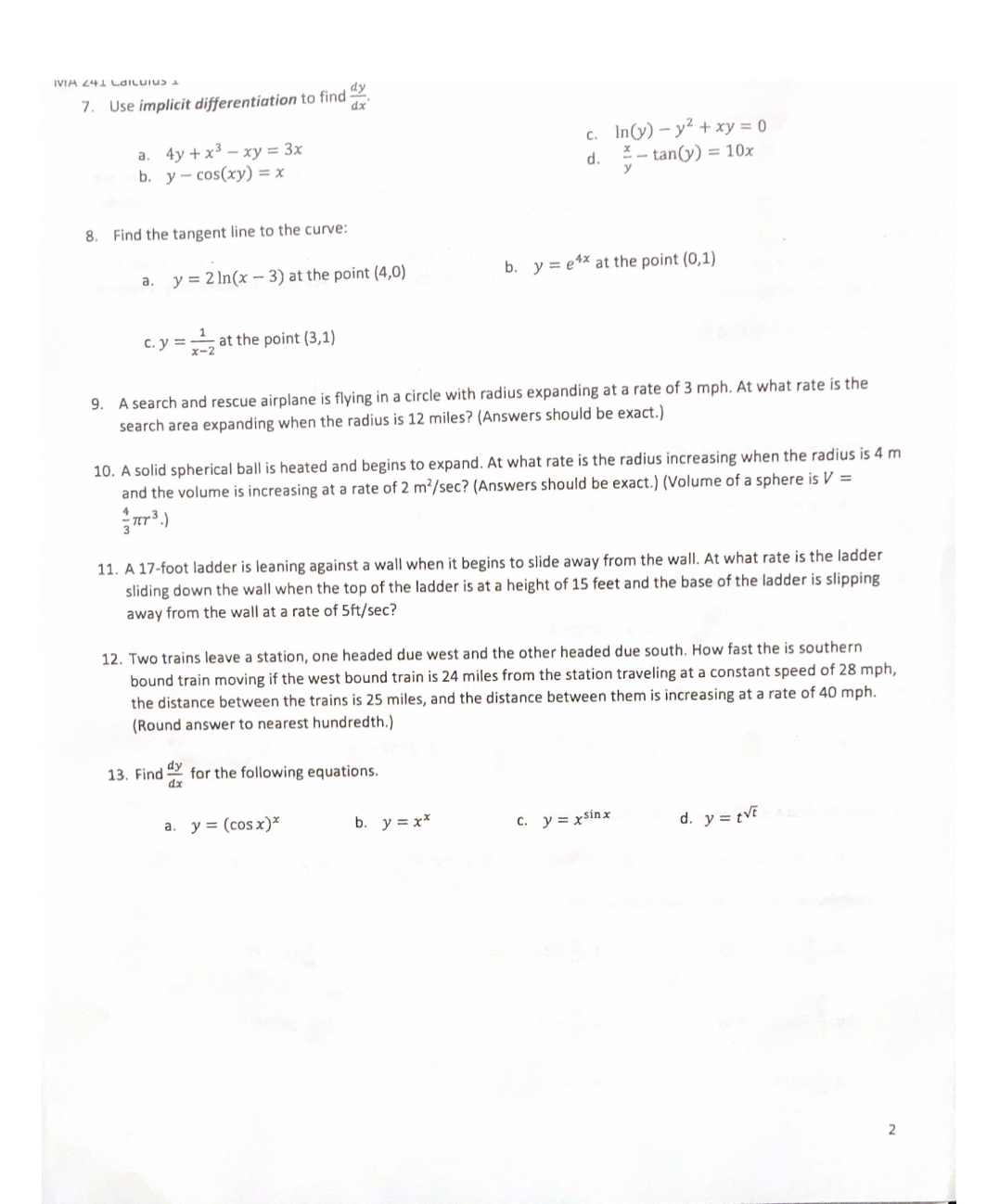 = -2 tan 0 sec2 0 3. (a) y' = x(2Inx +1)