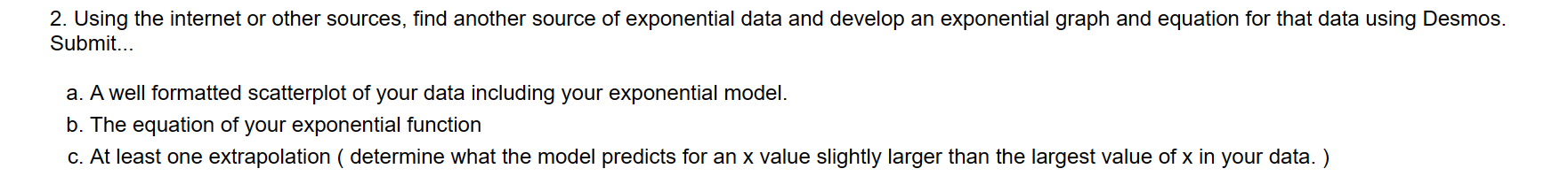 exponential data and develop an exponential graph and equation for that data