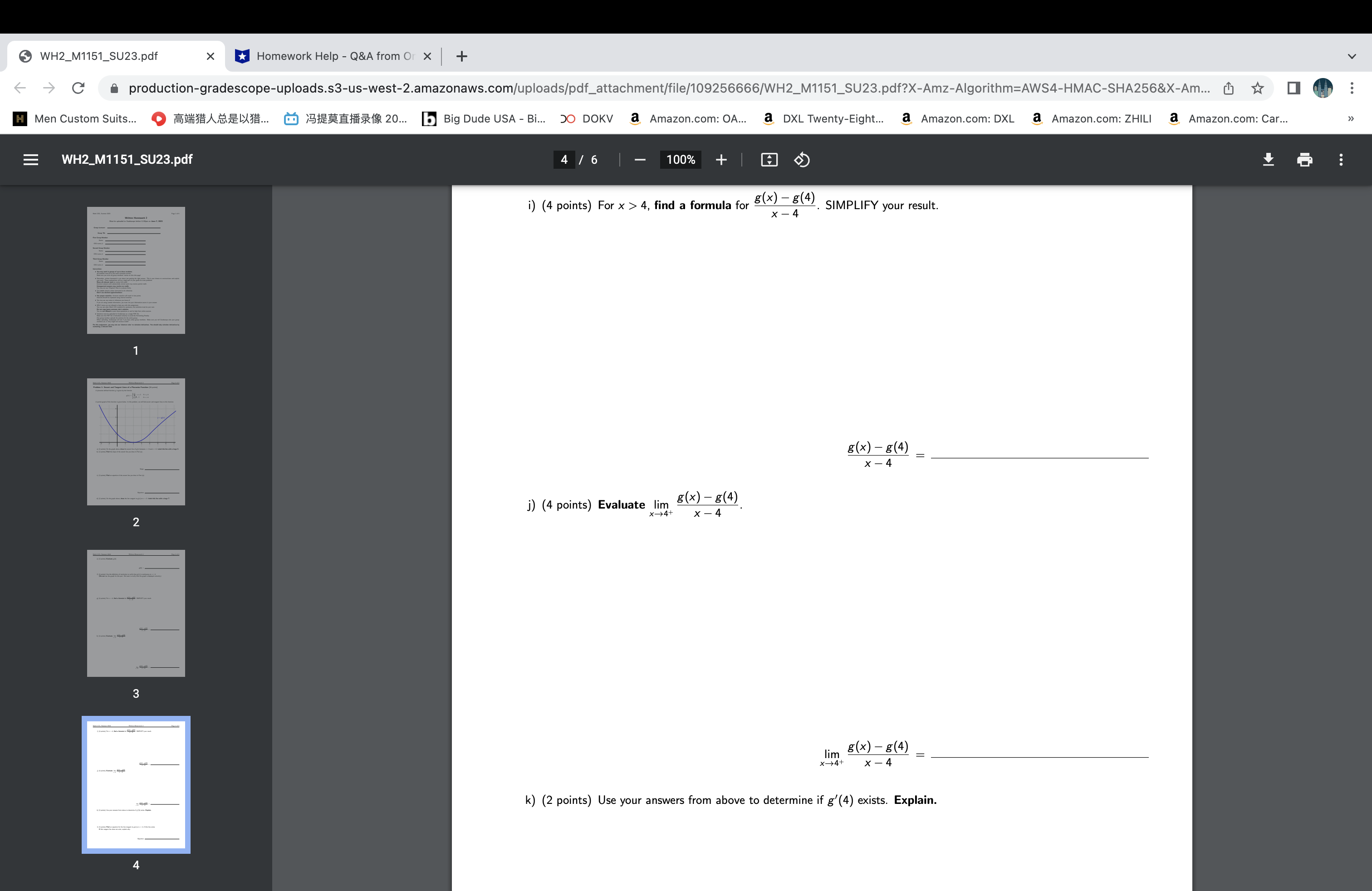 above, draw the secant line of g(x) between x = 0 and