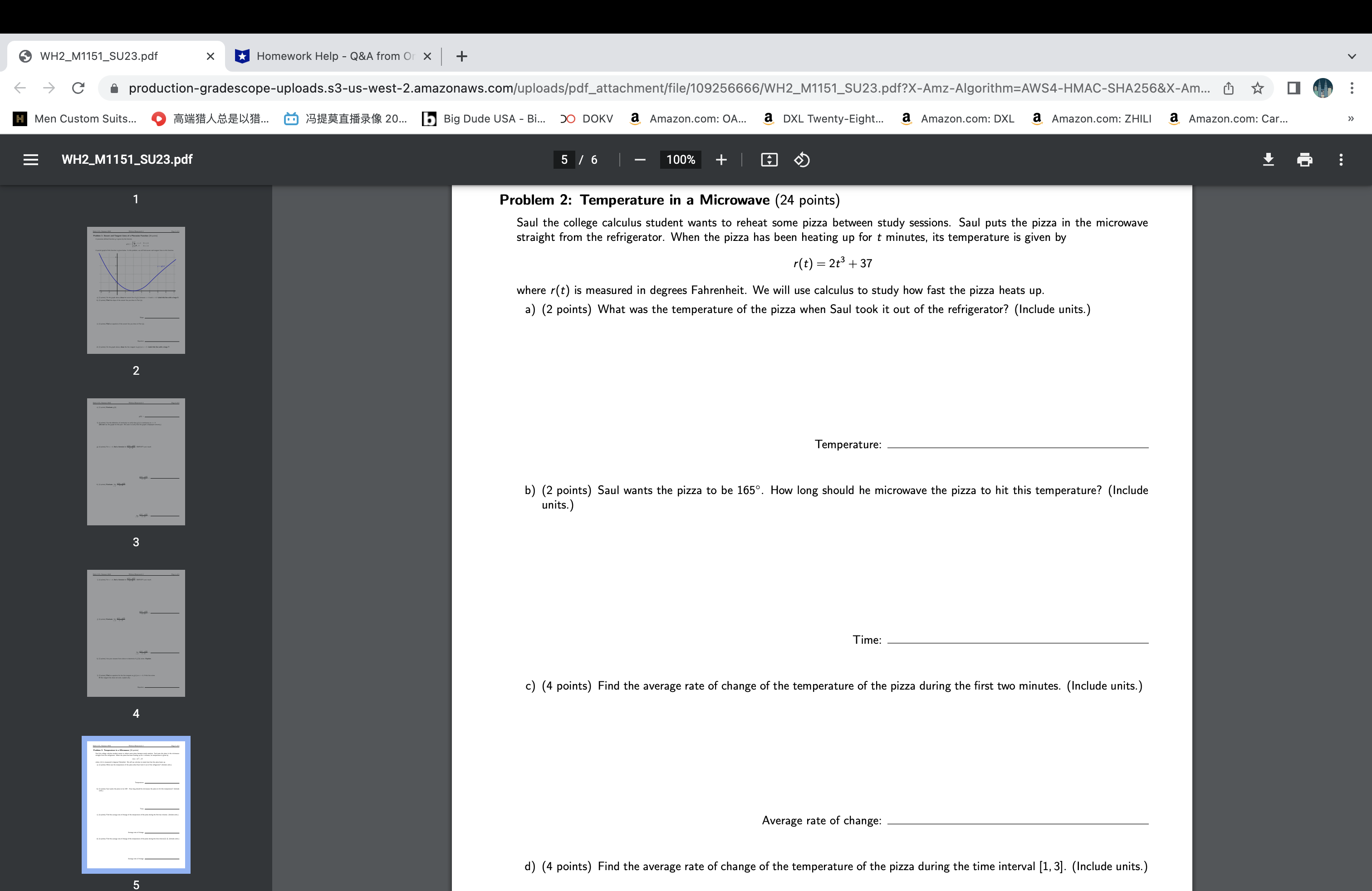 (2 points) Find the slope of the secant line you drew in