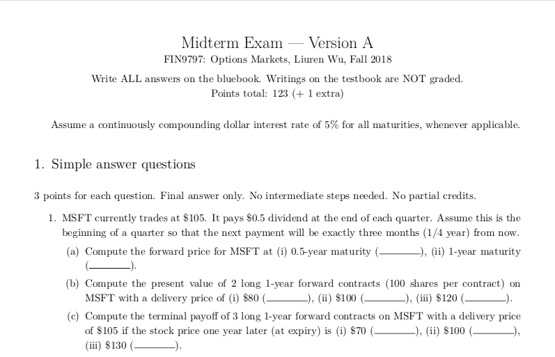 formulas and detailed step by step solutions? Midterm Exam Version A FIN'QTQT: