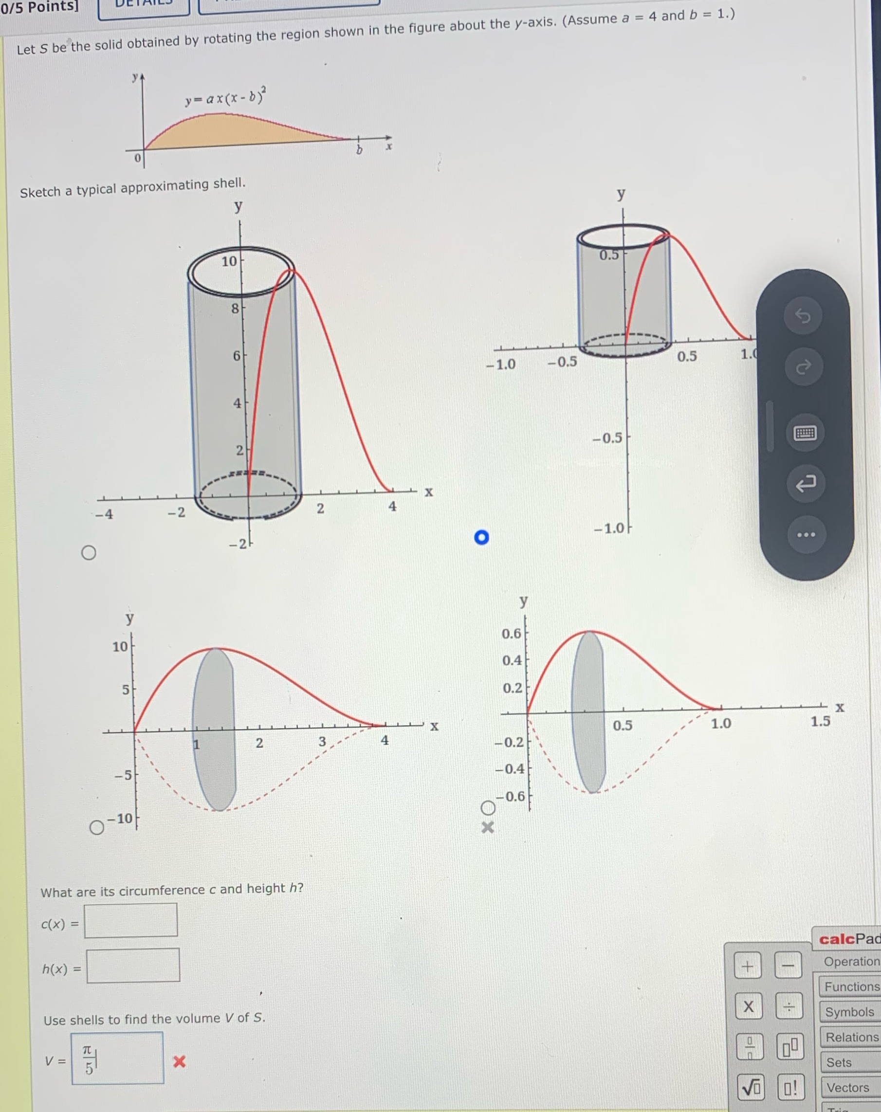 region shown in the figure about the y-axis. (Assume a = 4