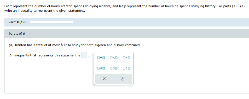 Part 1 of3 (a) 2x6=x The solution set is l:l. Let x