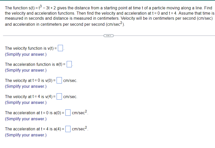 starting point at time t of a particle moving along a line.