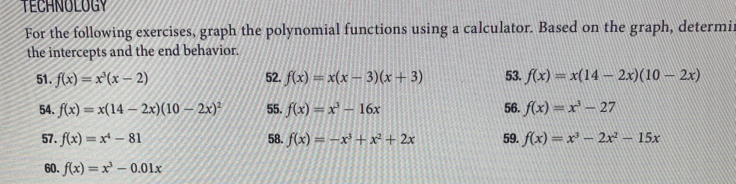 calculator. Based on the graph, determi the intercepts and the end behavior,