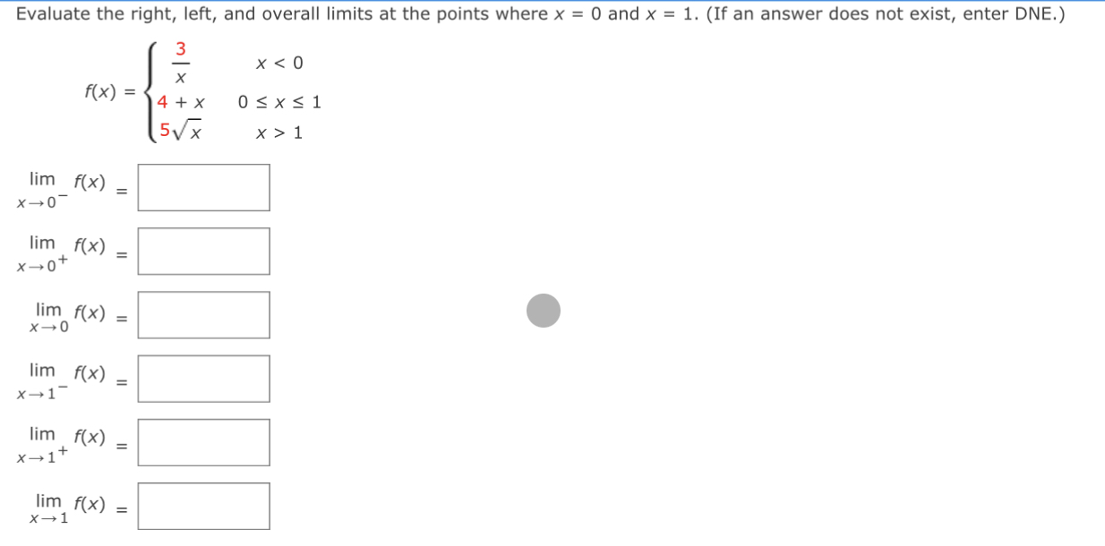 Evaluate the right, left, and overall limits at the points where