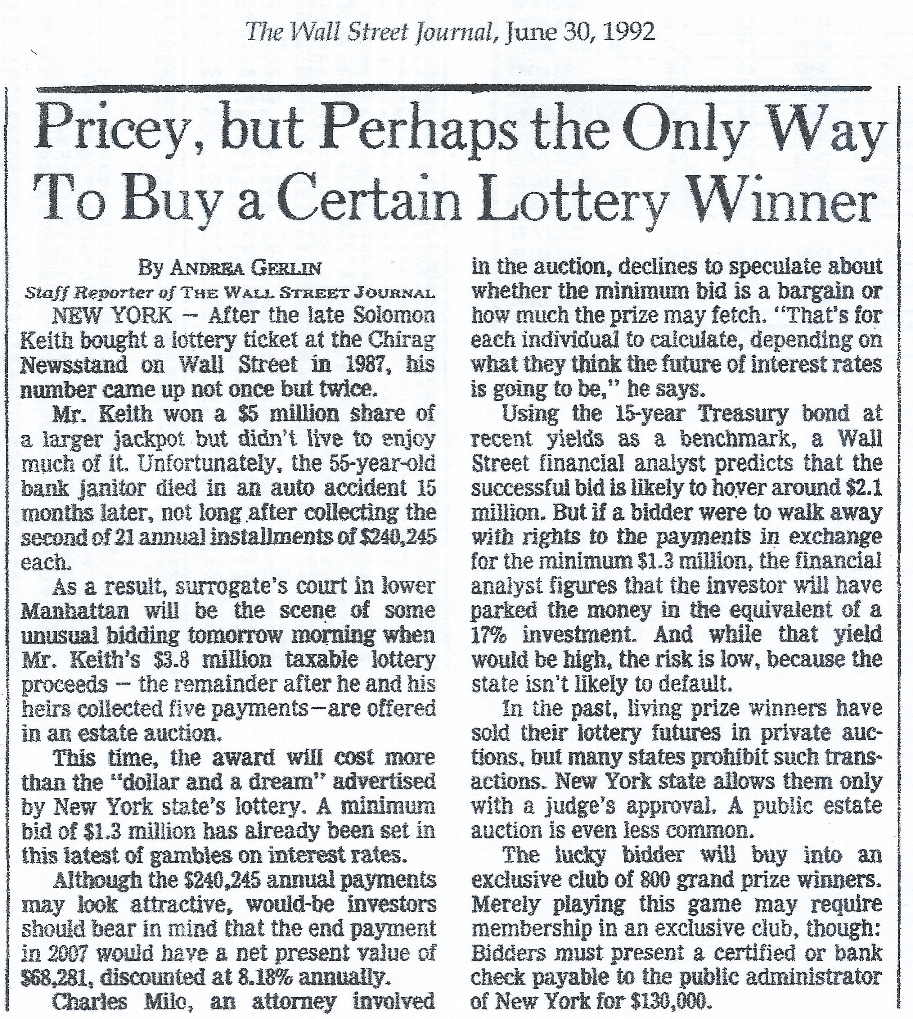 for $2.0 million, what annual rate of return will you get on