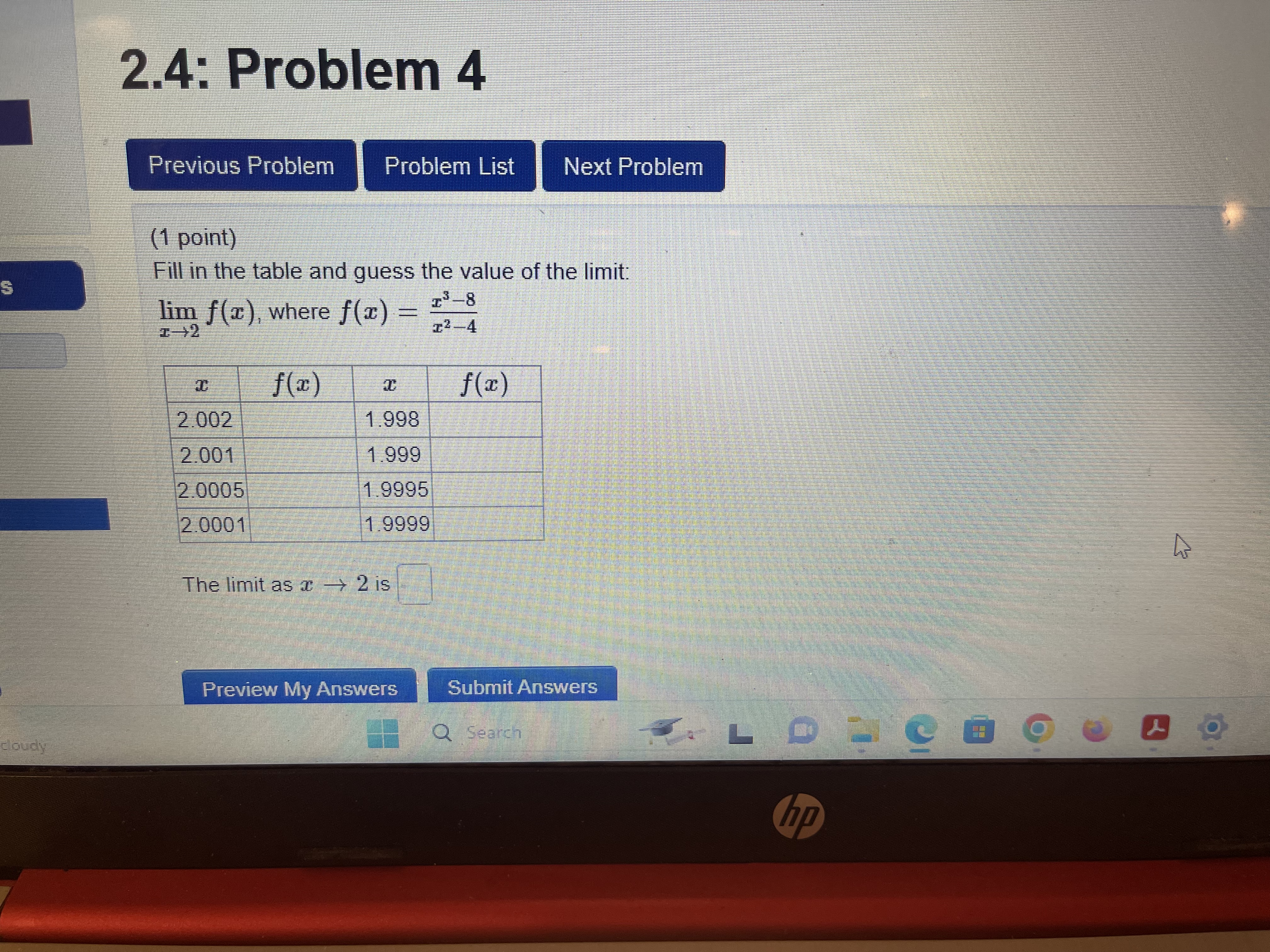 S doudy 2.4: Problem 4 Previous Problem Problem List Next Problem (1