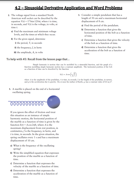  4.2 - Sinusoidal Derivative Application and Word Problems 2. The voltage