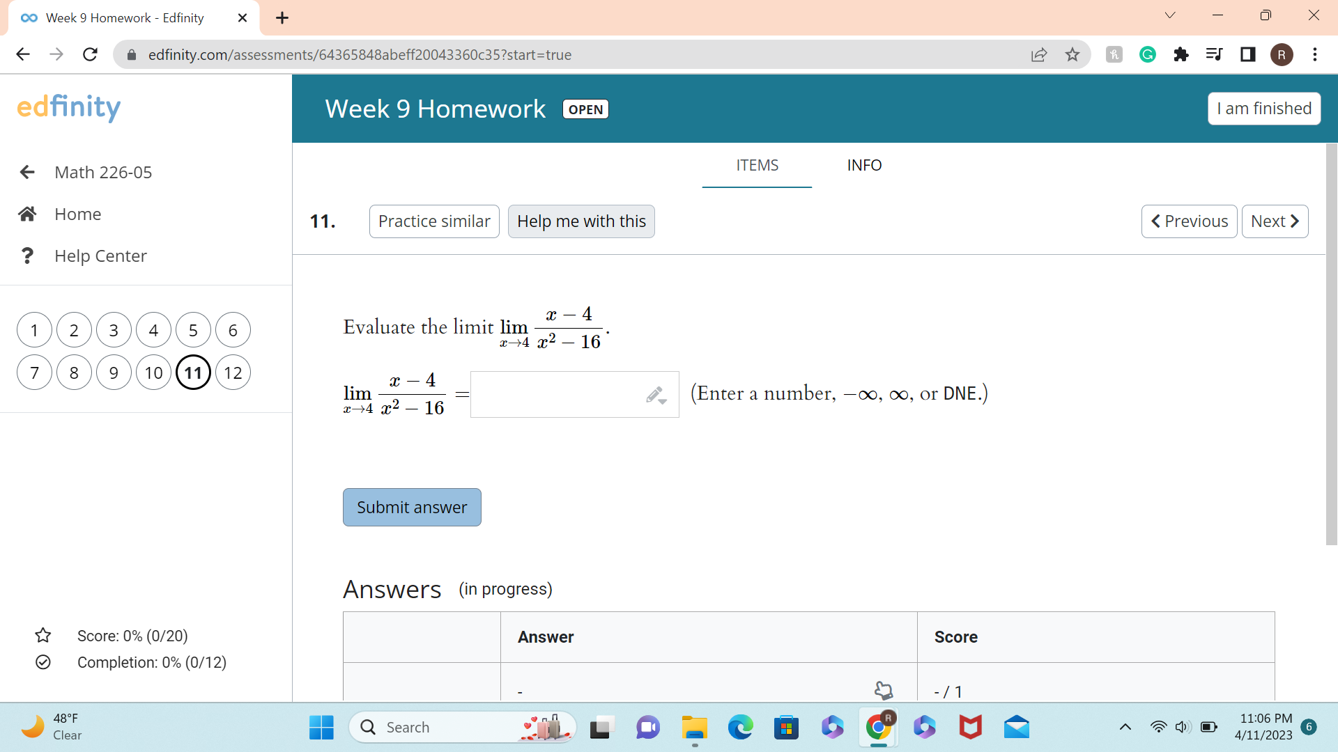 9 Homework OPEN I am finished Math 226-05 ITEMS INFO Home 2.