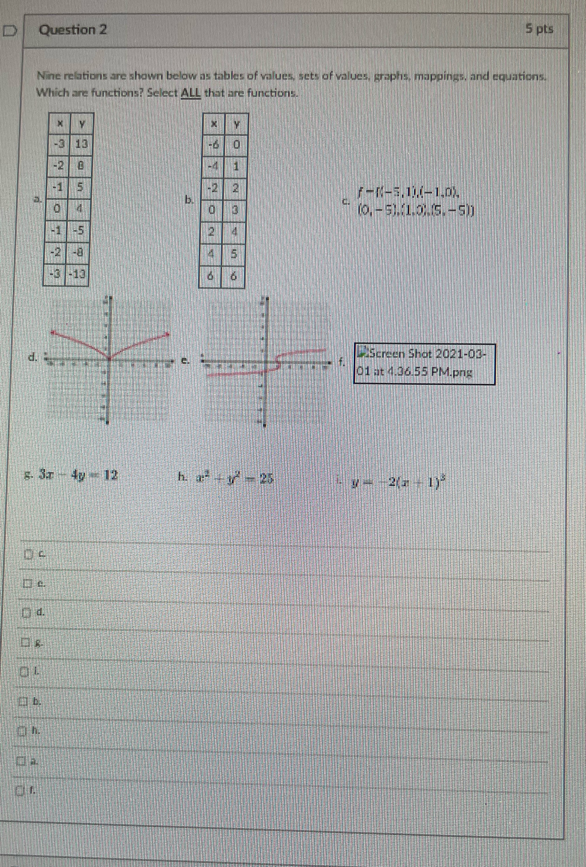 values sets of values, graphs, mappings, and equations Which are functions? Select