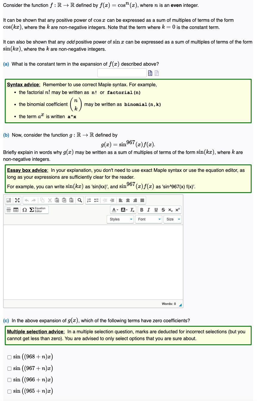= cos"(m), where n is an even integer. It can be shown