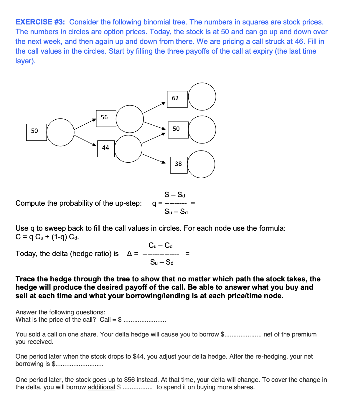tree. The numbers in squares are stock prices. The numbers in circles