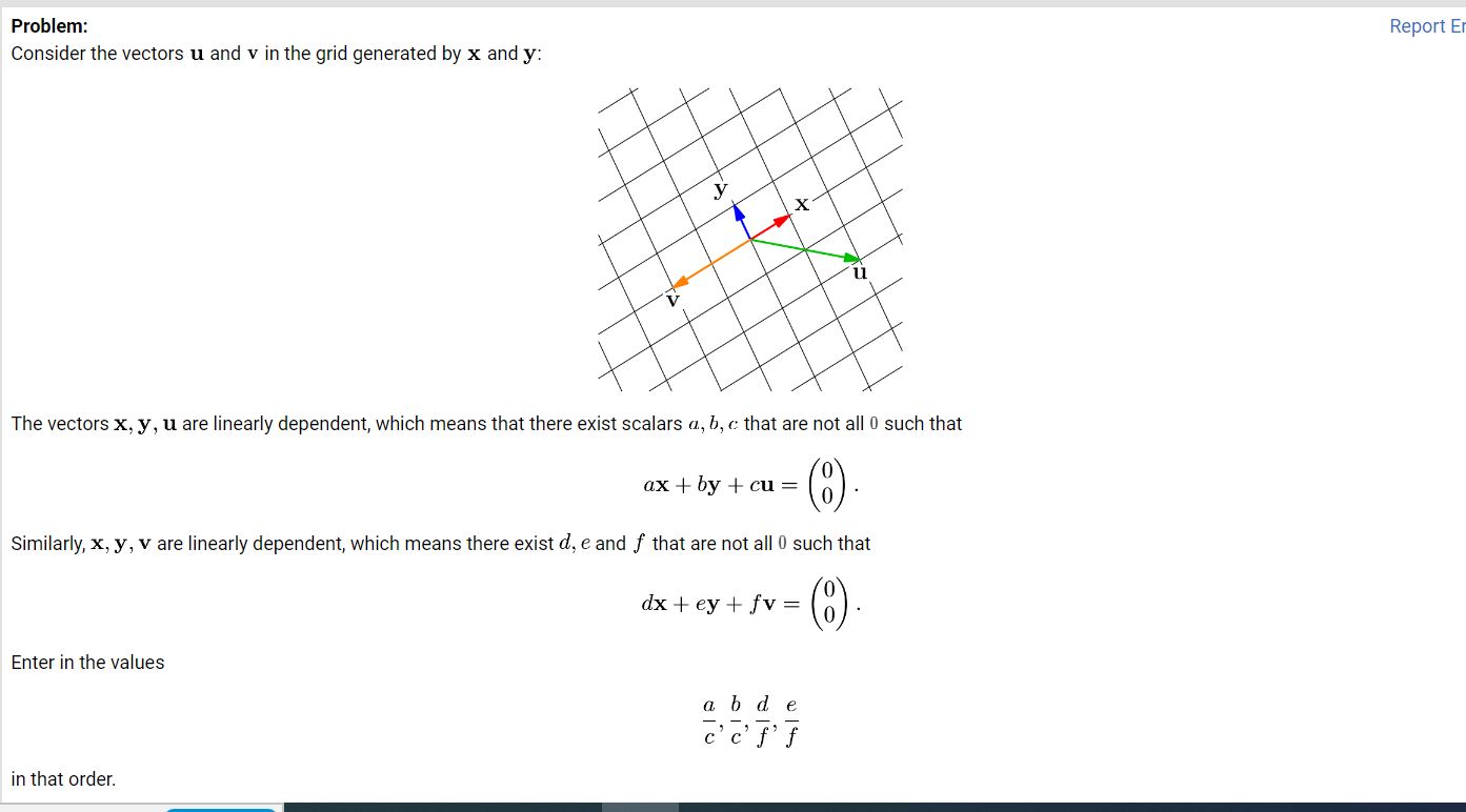  Problem: Report Er Consider the vectors u and V in the