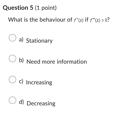  Grade 12 calculus. Multiple choice. Answer asap Question 5 (1 point)