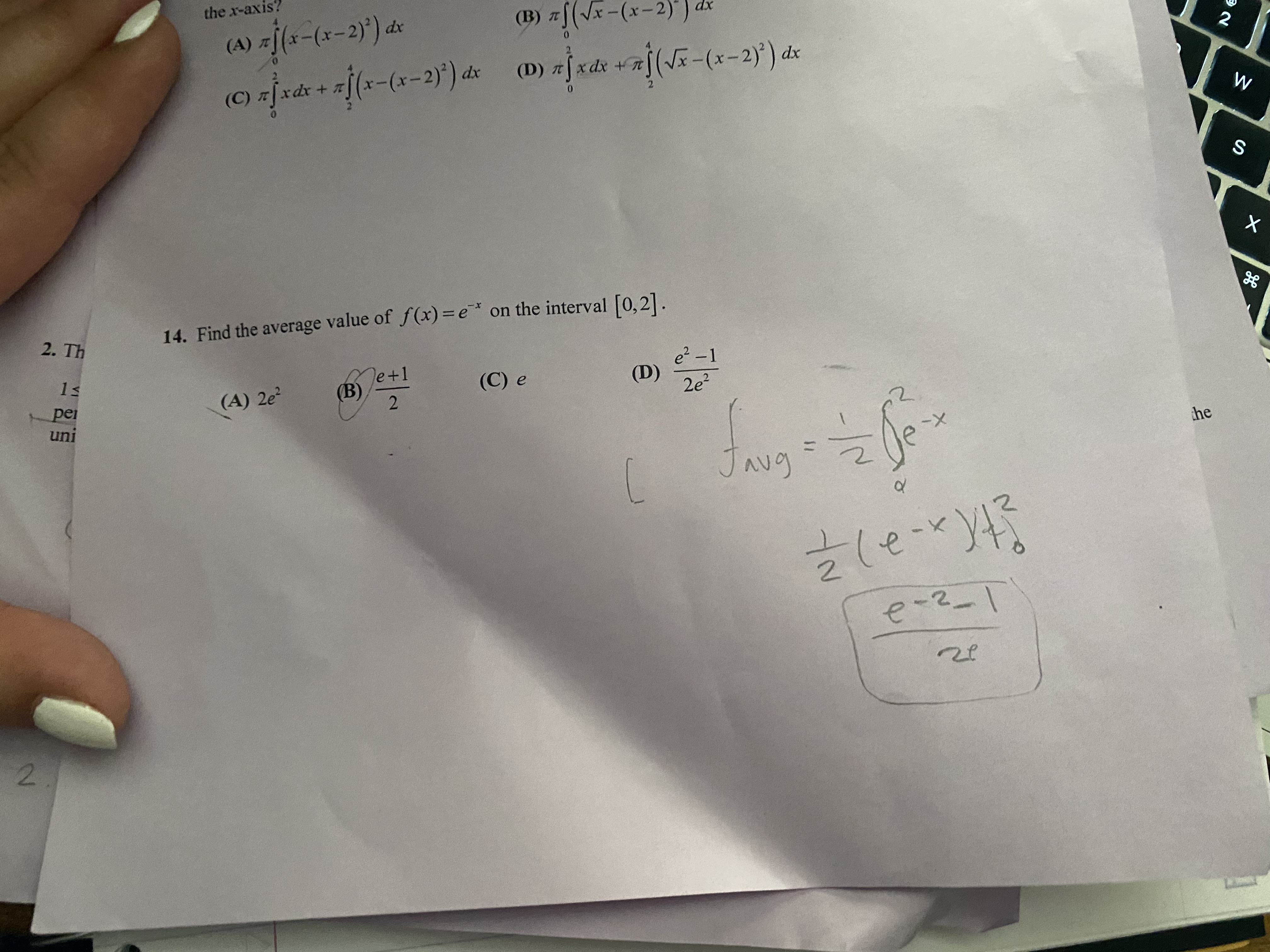 revolved about the x-axis. Its volume is found by evaluating which of