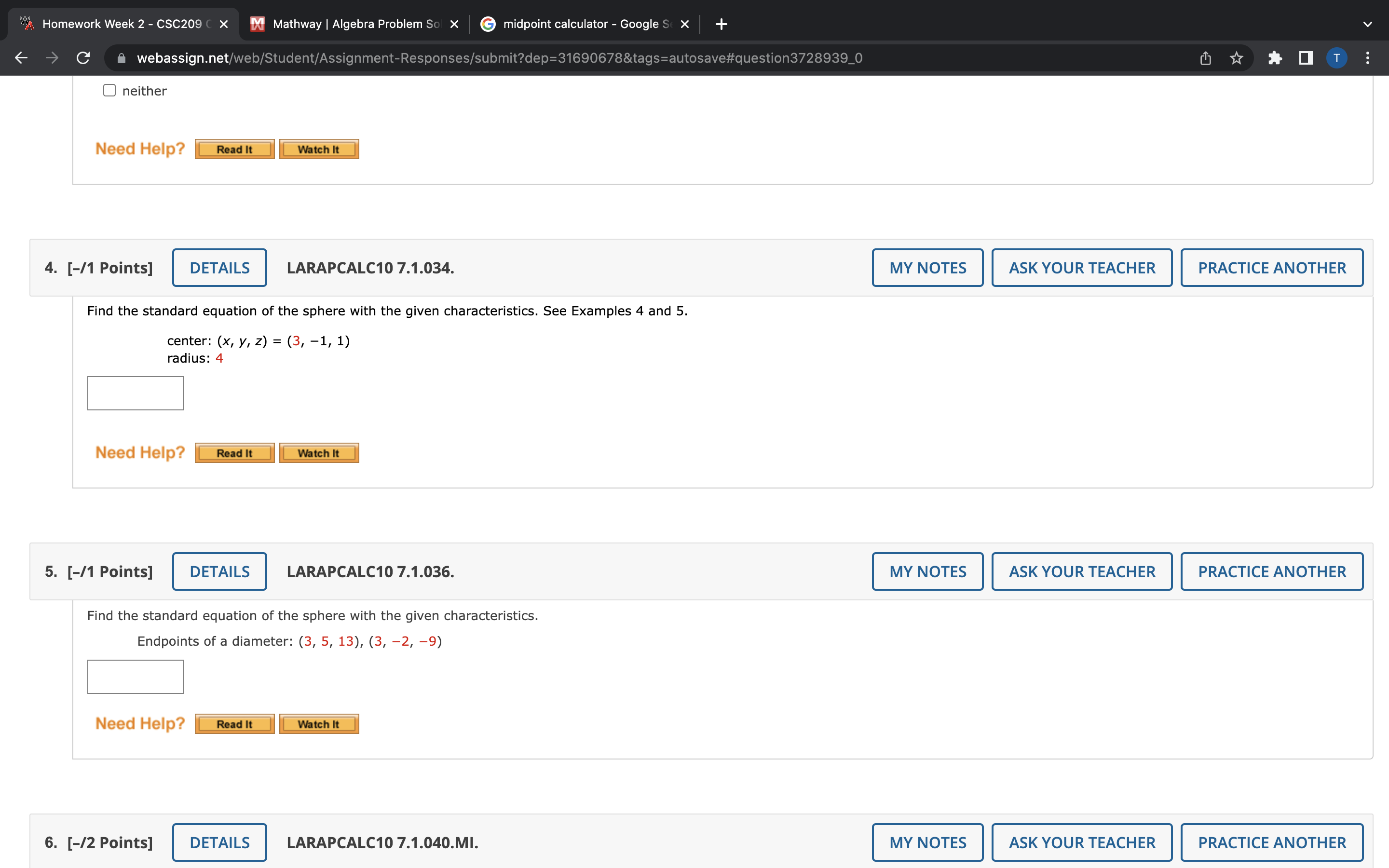  "Homework Week 2 - CSC209 ( X Mathway | Algebra Problem