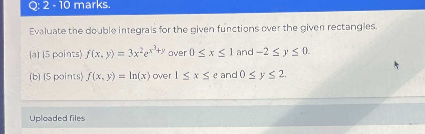 double integrals for the given functions over the given rectangles. (a) (5