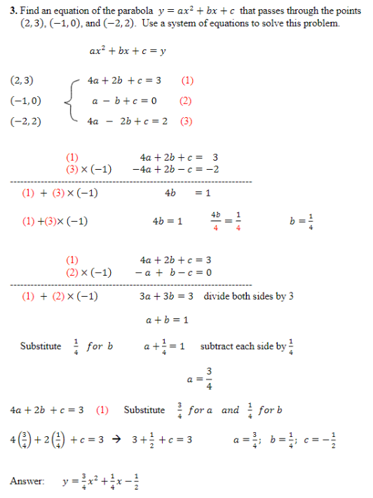 3. Find an equation of the parabola y ax: + bx +