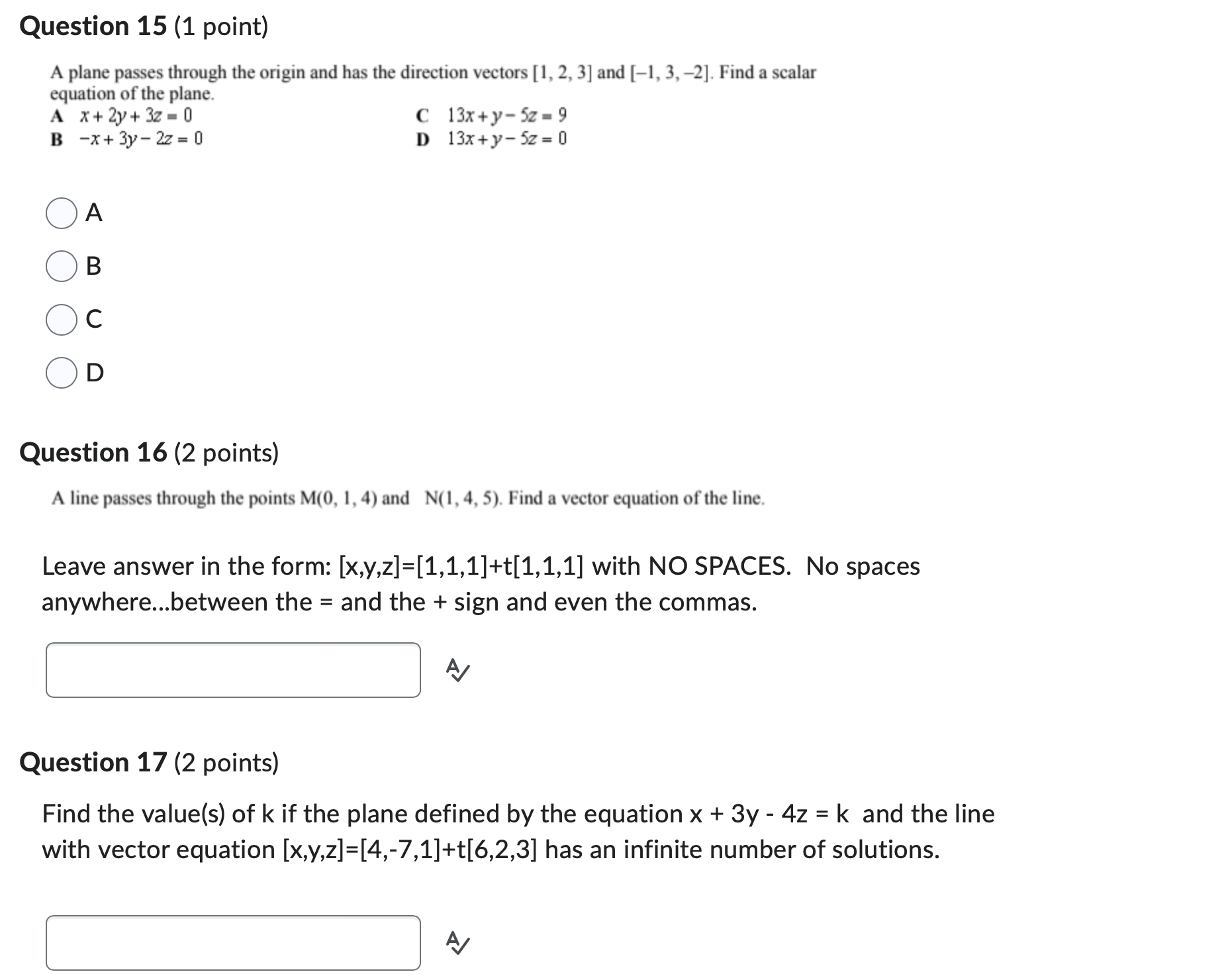 equation of a plane. Question 9 (2 points) x=1+r Determine the distance