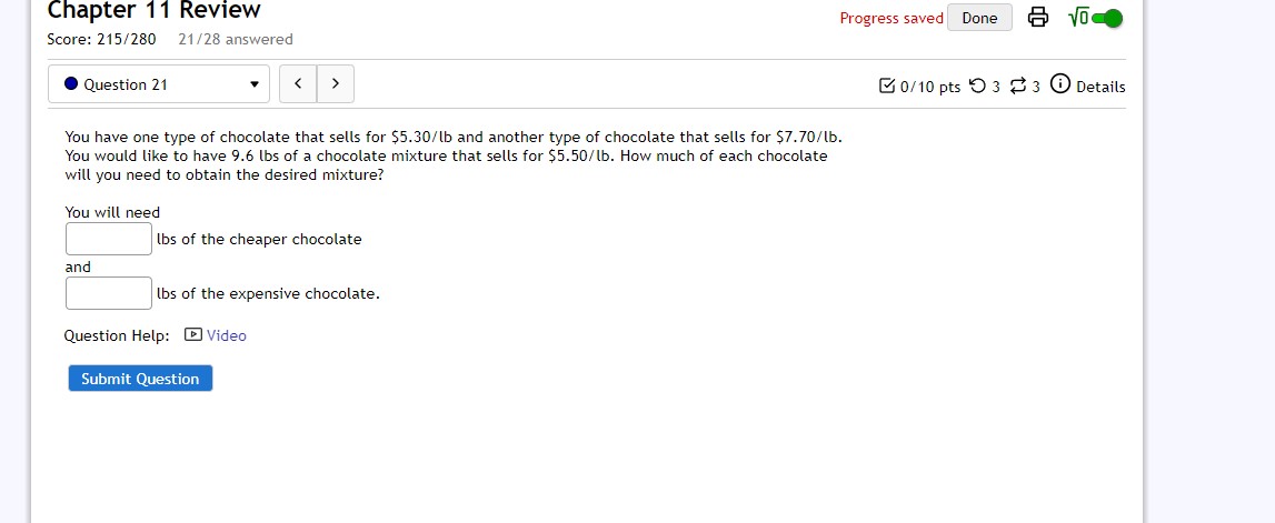 Submit QuestionPractice Assignment 11.1: Systems of Linear Equations: Two Variables Progress saved