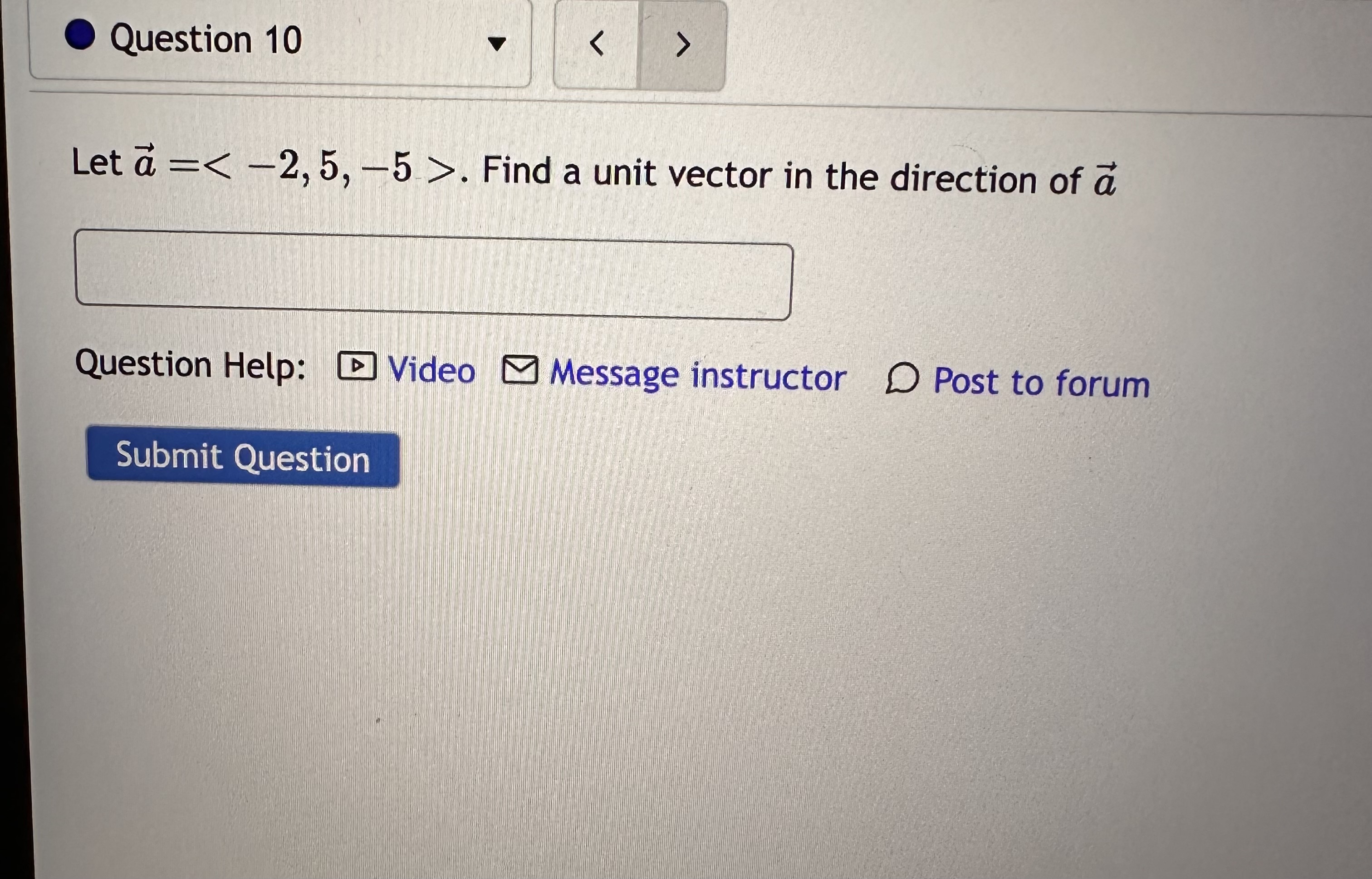 |al. Question Help: Video Message instructor D Post to forum Submit QuestionQuestion