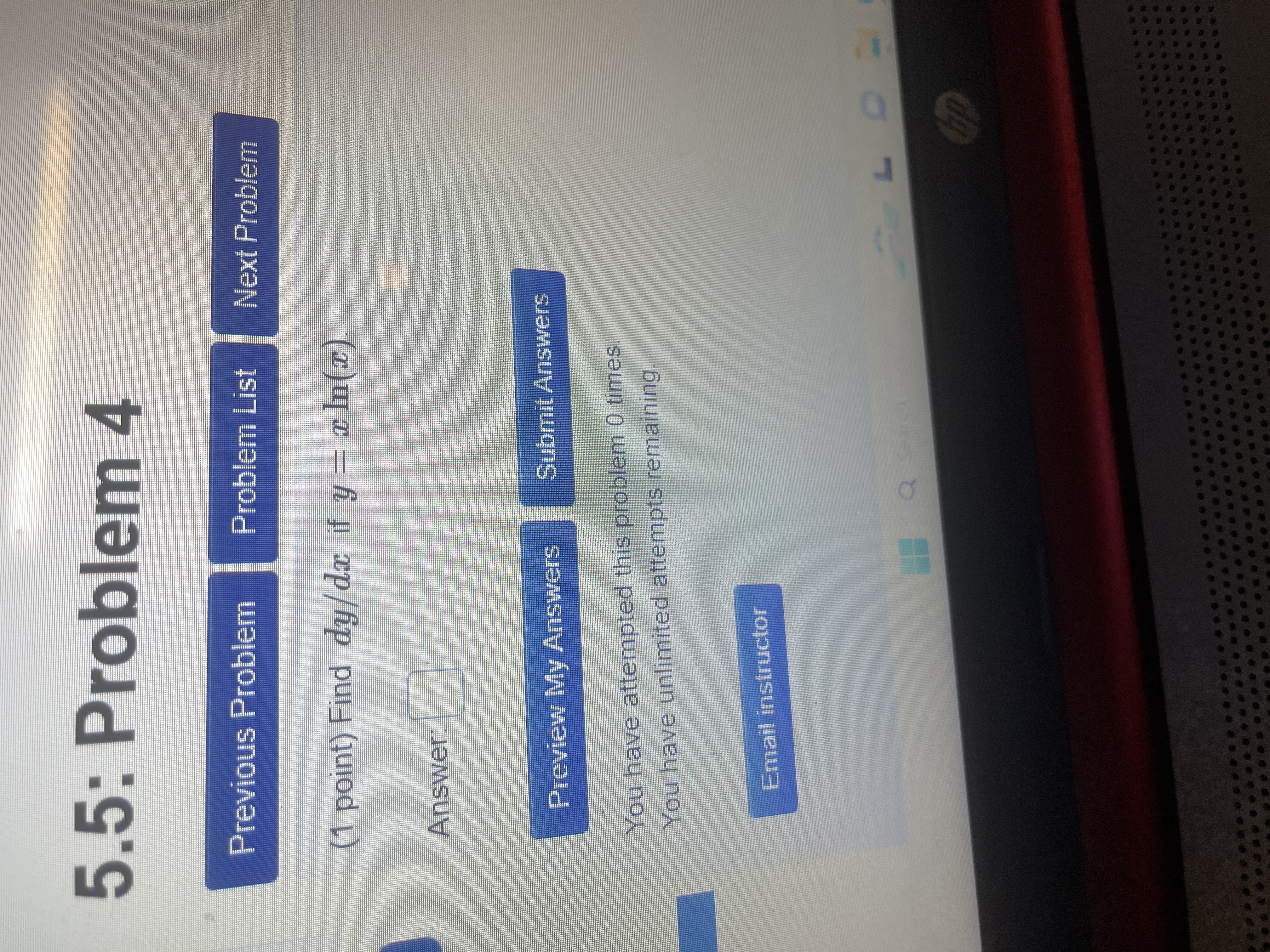  5.5: Problem 4 Previous Problem Problem List Next Problem (1 point)