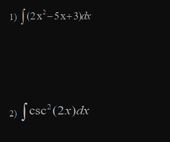 (2x-5x+3)dx 2) Sese(2x)dx