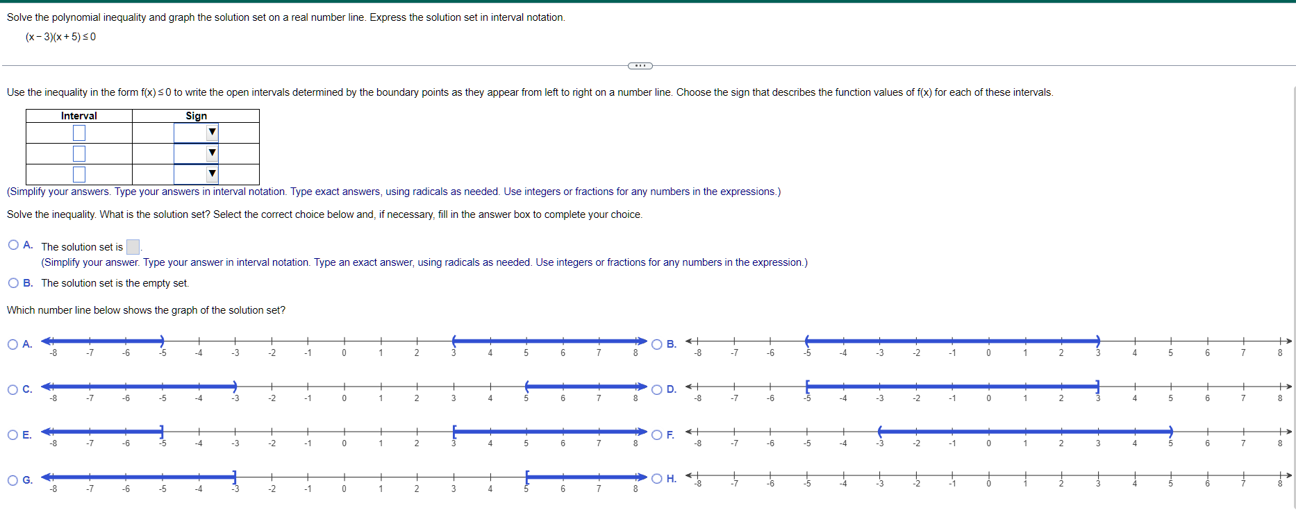  Solve the polynomial inequality and graph the solution set on a