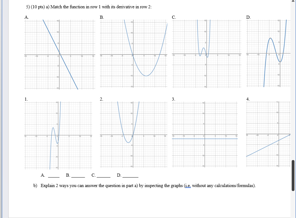  5) (10 pts) a) Match the function in row 1 with