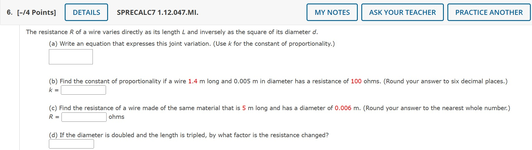 is directly proportional to v. Need Help? _'_' 2. [-12 Points] DETAILS