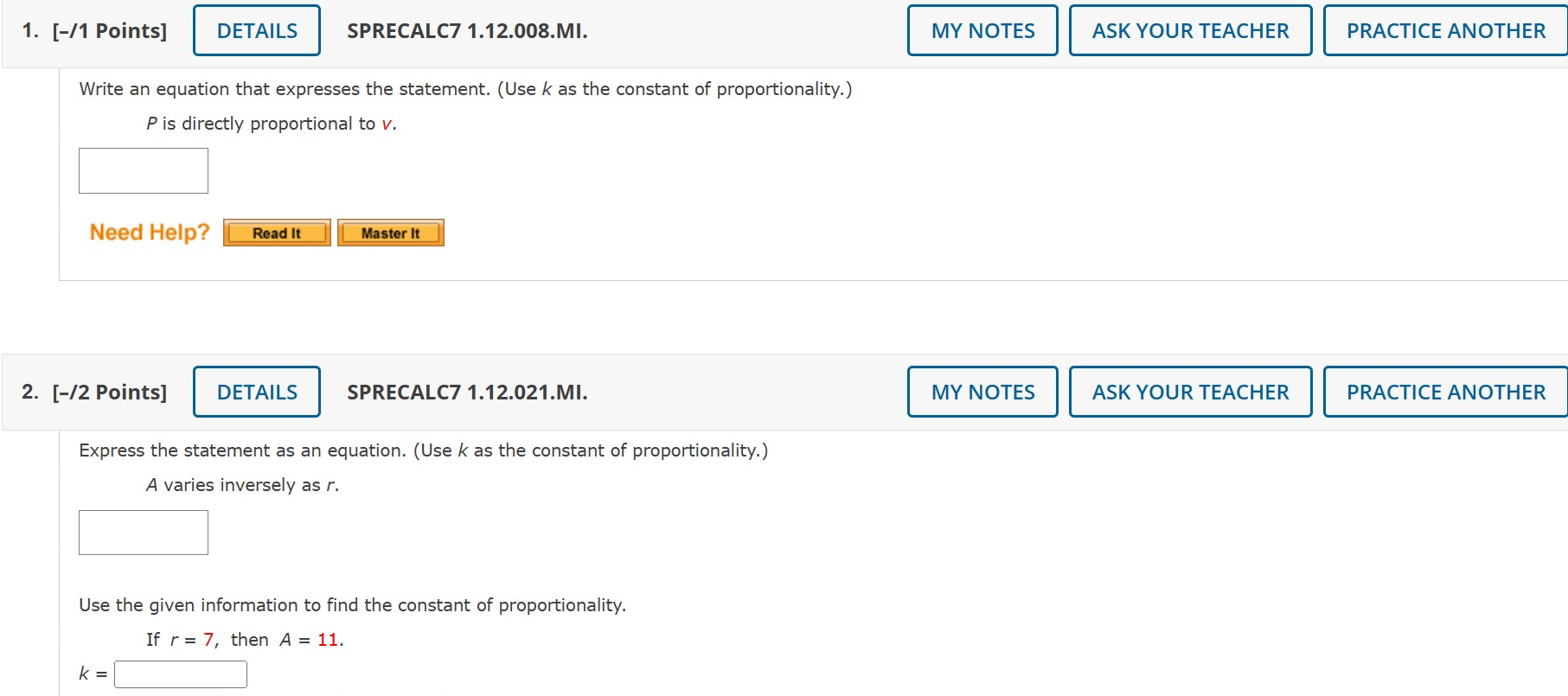 SPRECALC7 1.12.021.MI. MY NOTES ASK YOUR TEACHER PRACTICE ANOTHER Express the statement