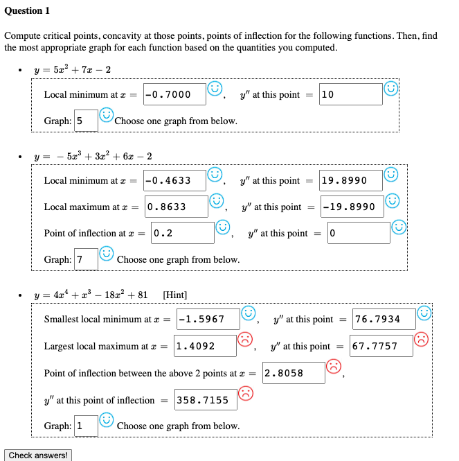 Question 1 Compute critical points, concavity at those points, points of inflection