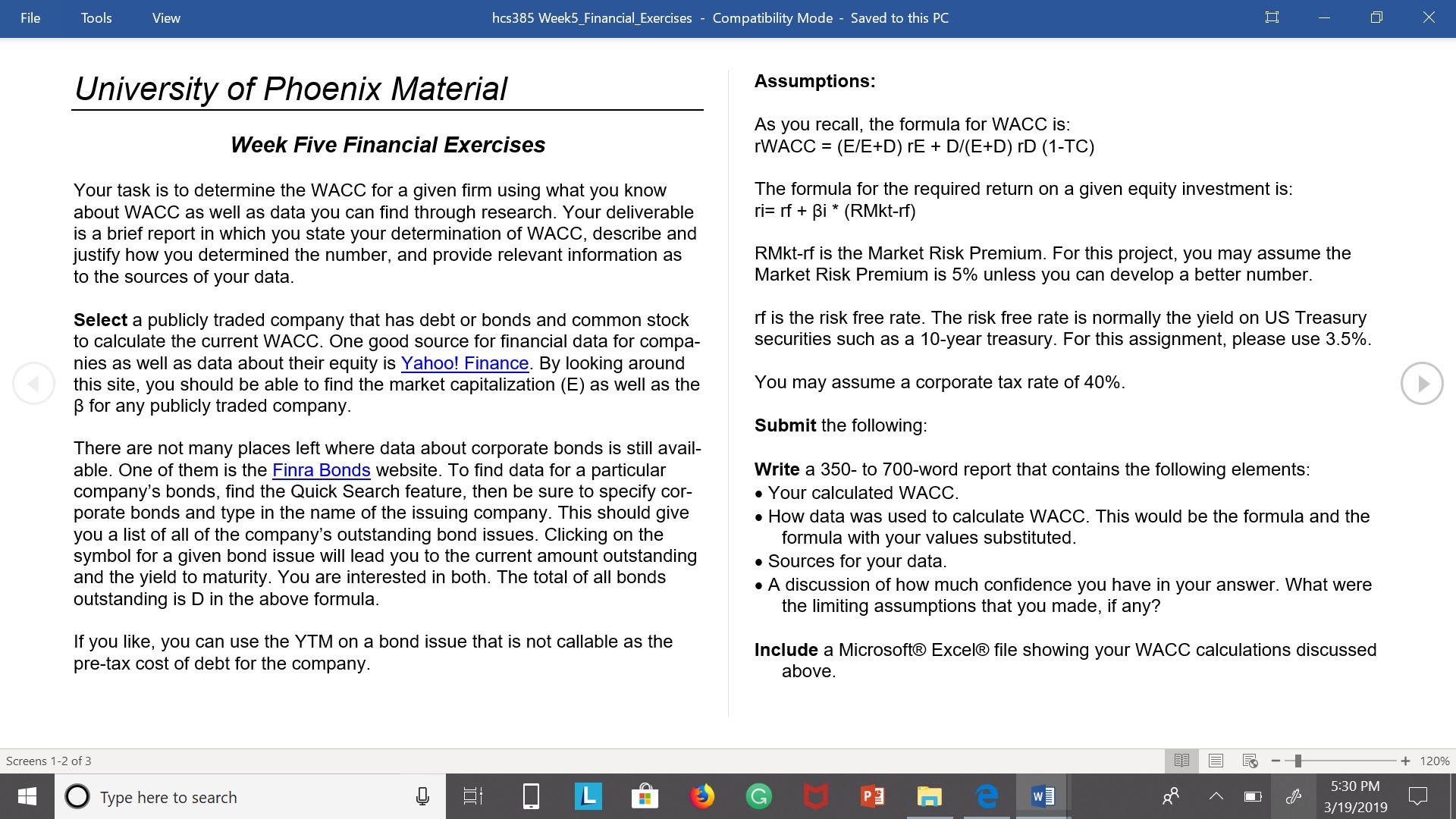 the WACC for a given rm using what you know about WACC