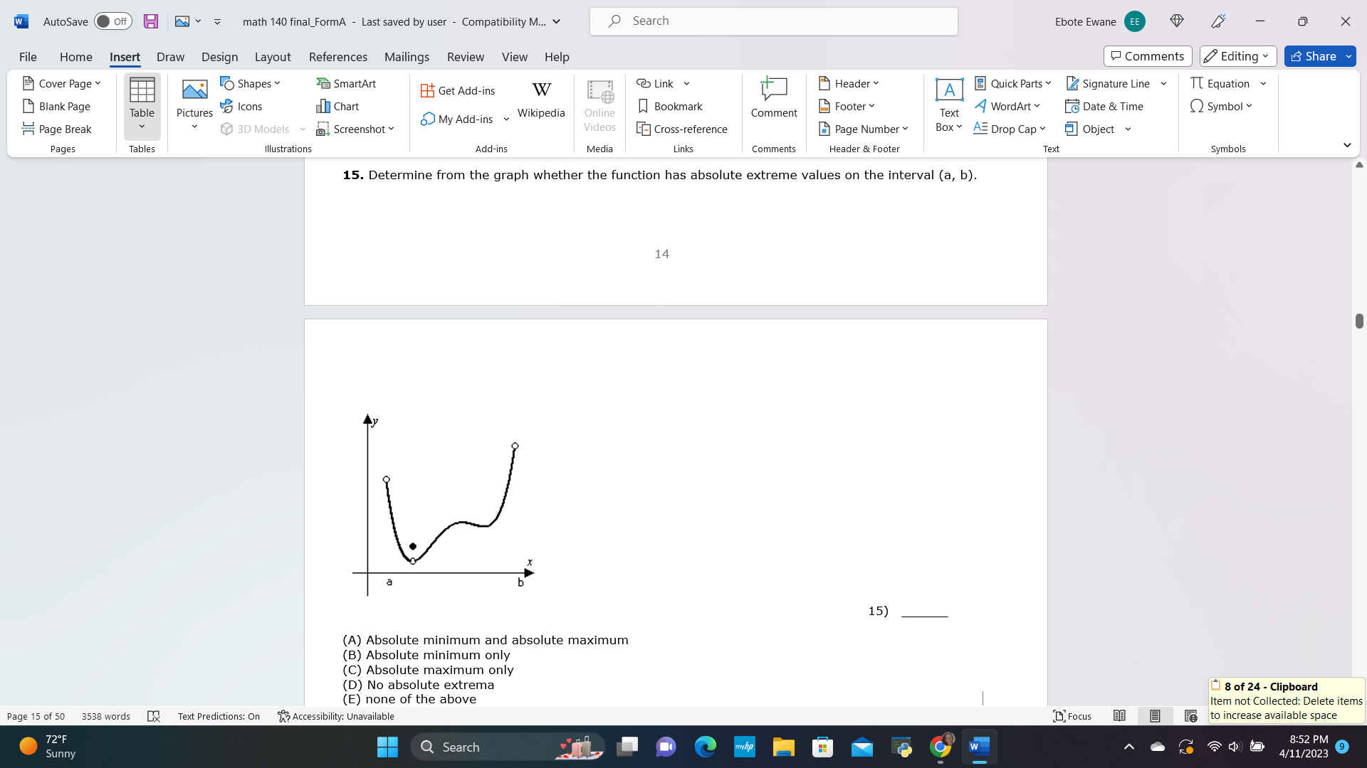  W AutoSave Off math 140 final_FormA - Last saved by user