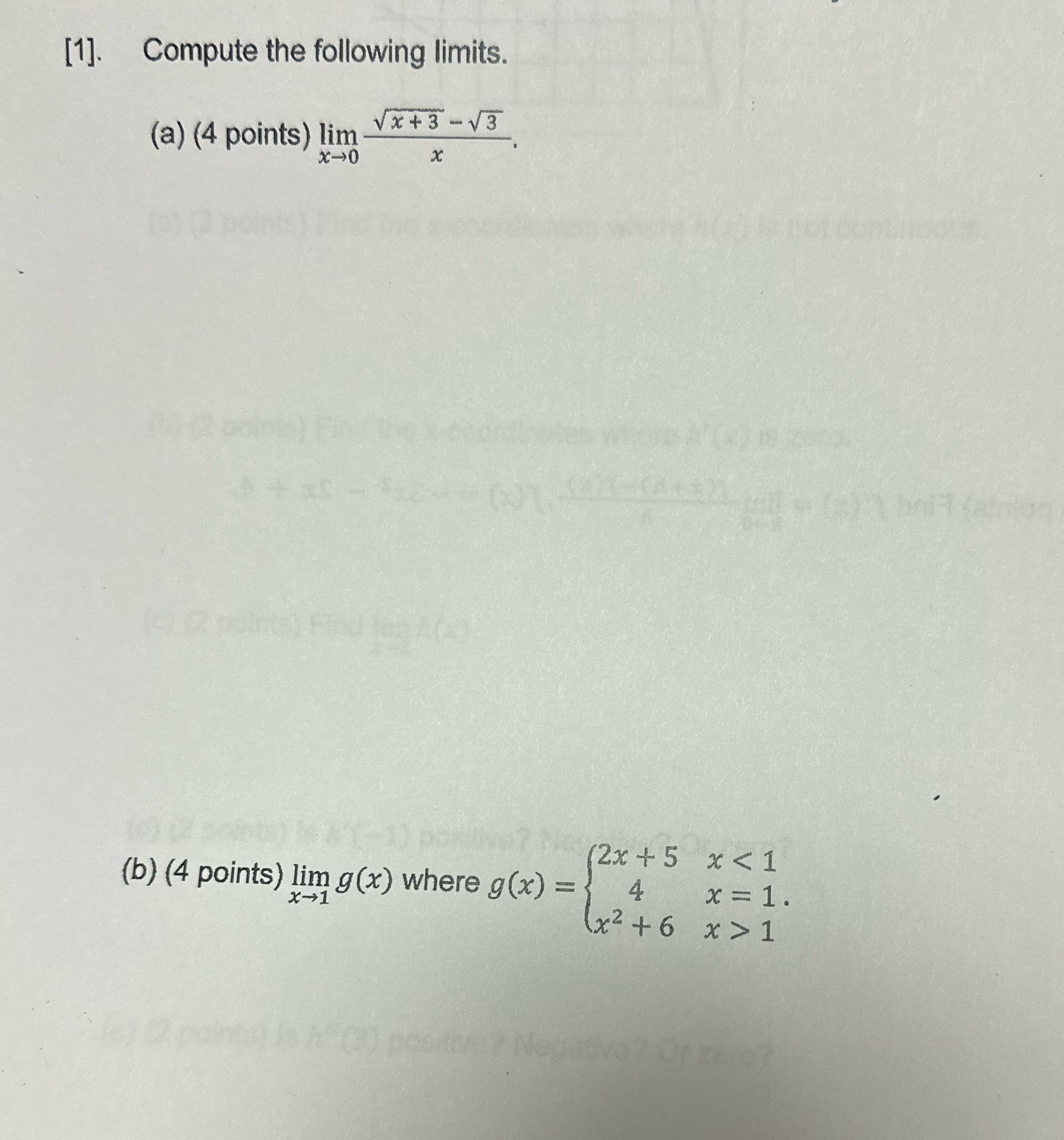 lim g(x) where g(x) = 4