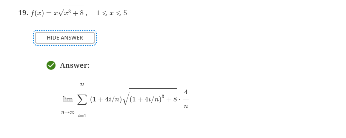 expression for the area under the graph of f as a limit.