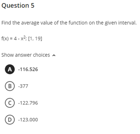  Question 5 Find the average value of the function on the