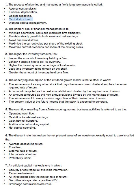  Please help me with my final review! 30 multiple choice- I