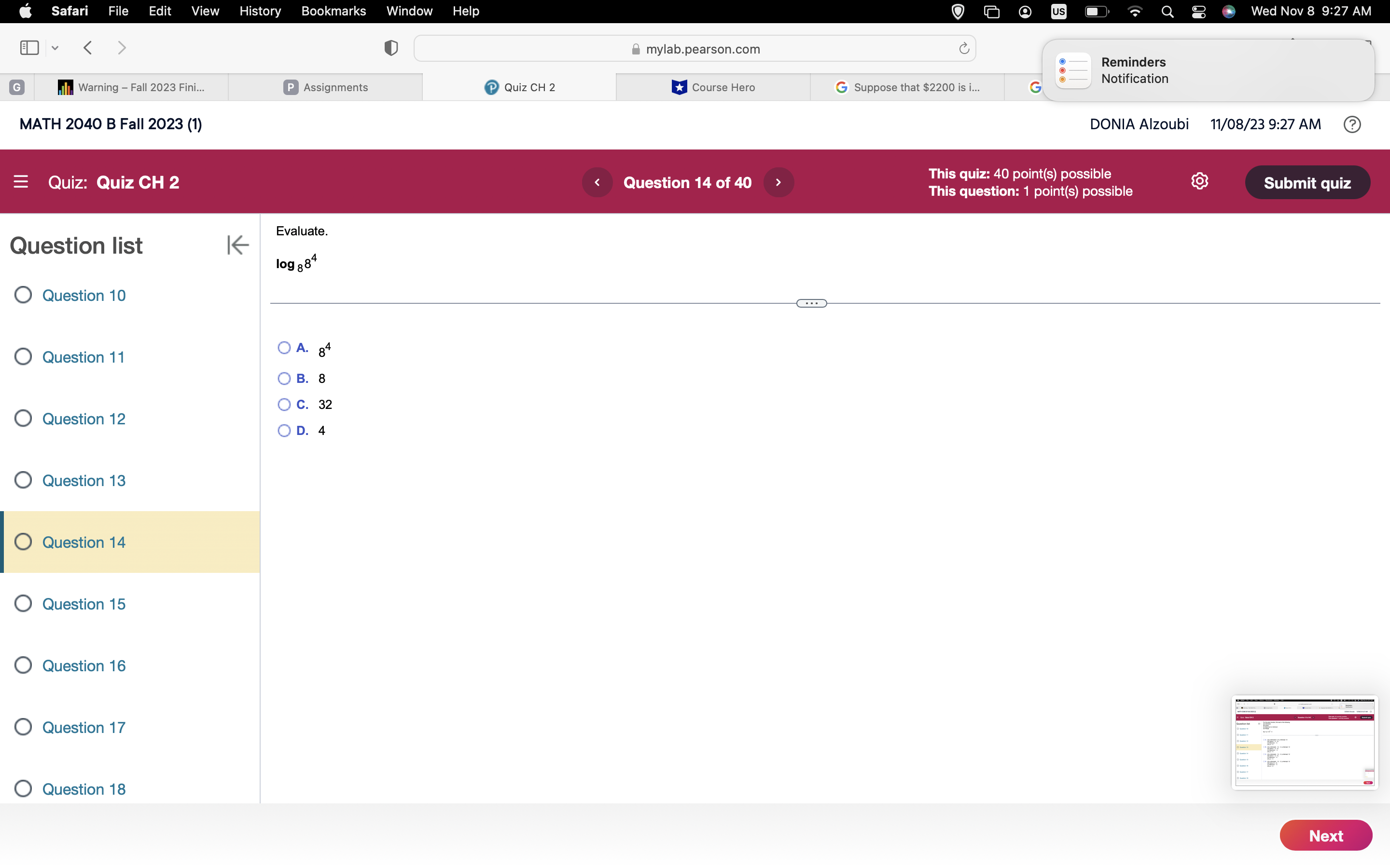 k higf (A) y = 4* (B) y = (0.4)* O Question