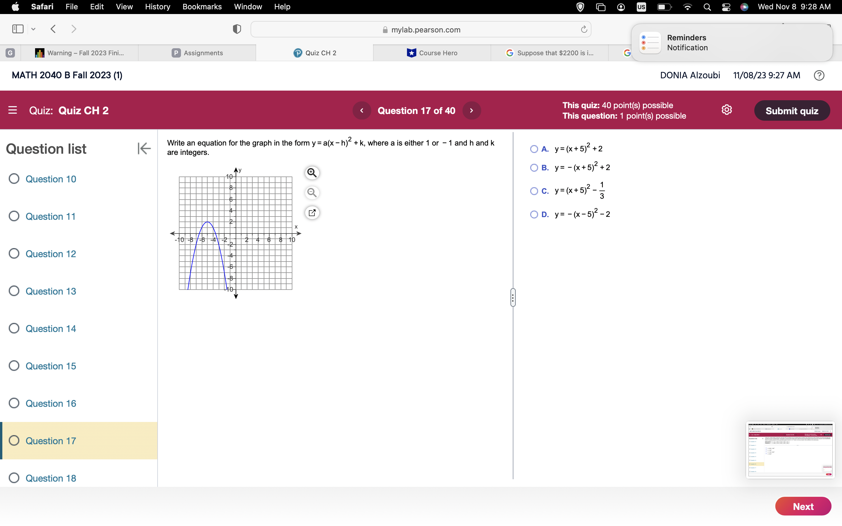 (B) Select the graph for y = (0.4)*. Question 5 0 C)